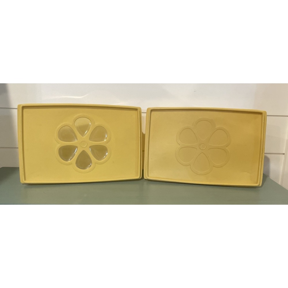 VINTAGE RUBBERMAID PARTY PLANNER GOLD 6 QT CONTAINER DAISY LID USA MADE-Qty 2